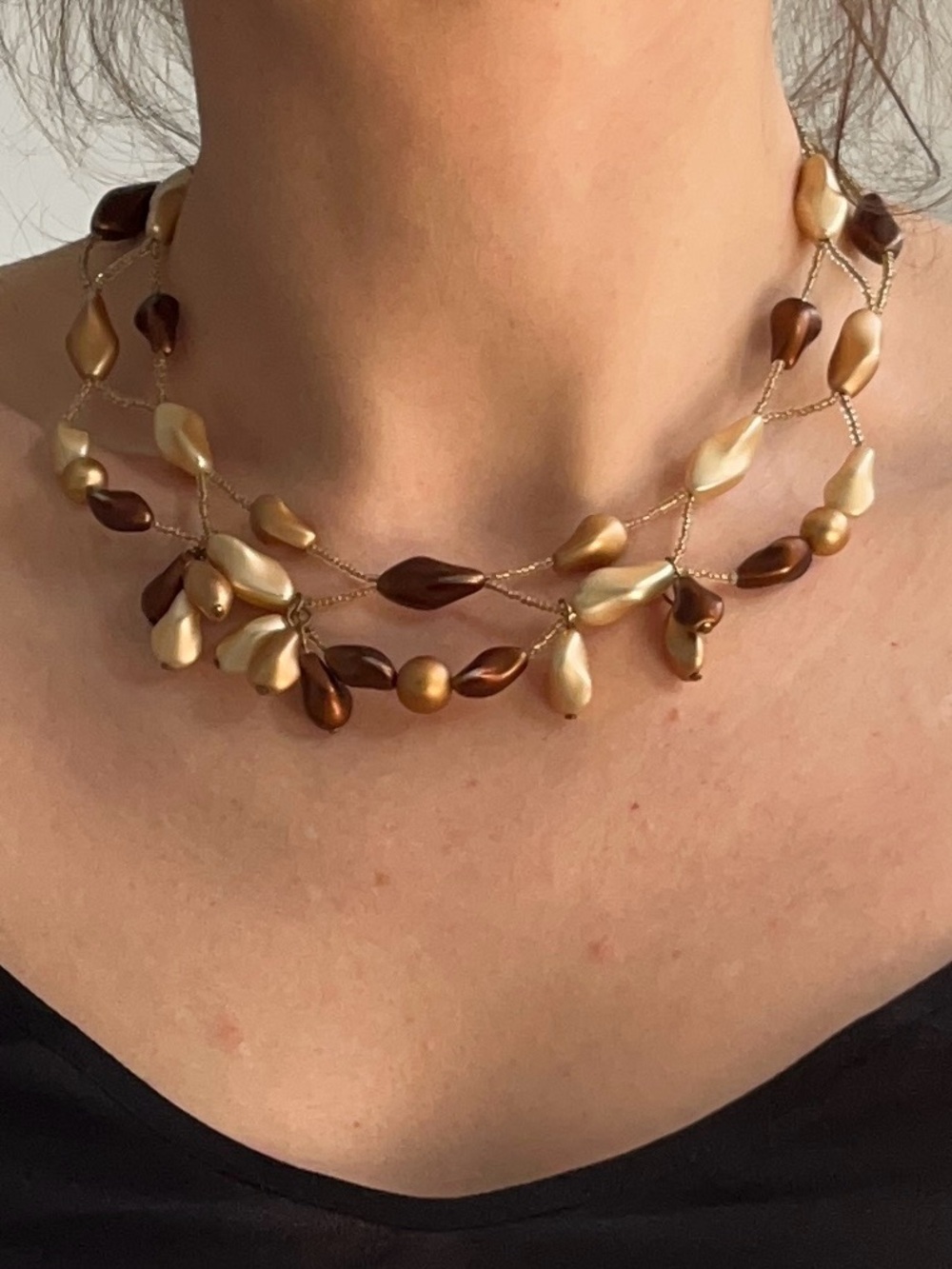 Multi-Strand Teardrop Necklace - 15.5 inches - Brown and Cream